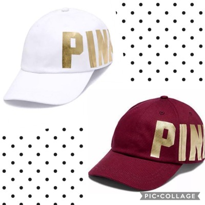NWT Victoria's Secret PINK Logo Baseball Cap Hat Adjustable White And Gold  eb-14854767